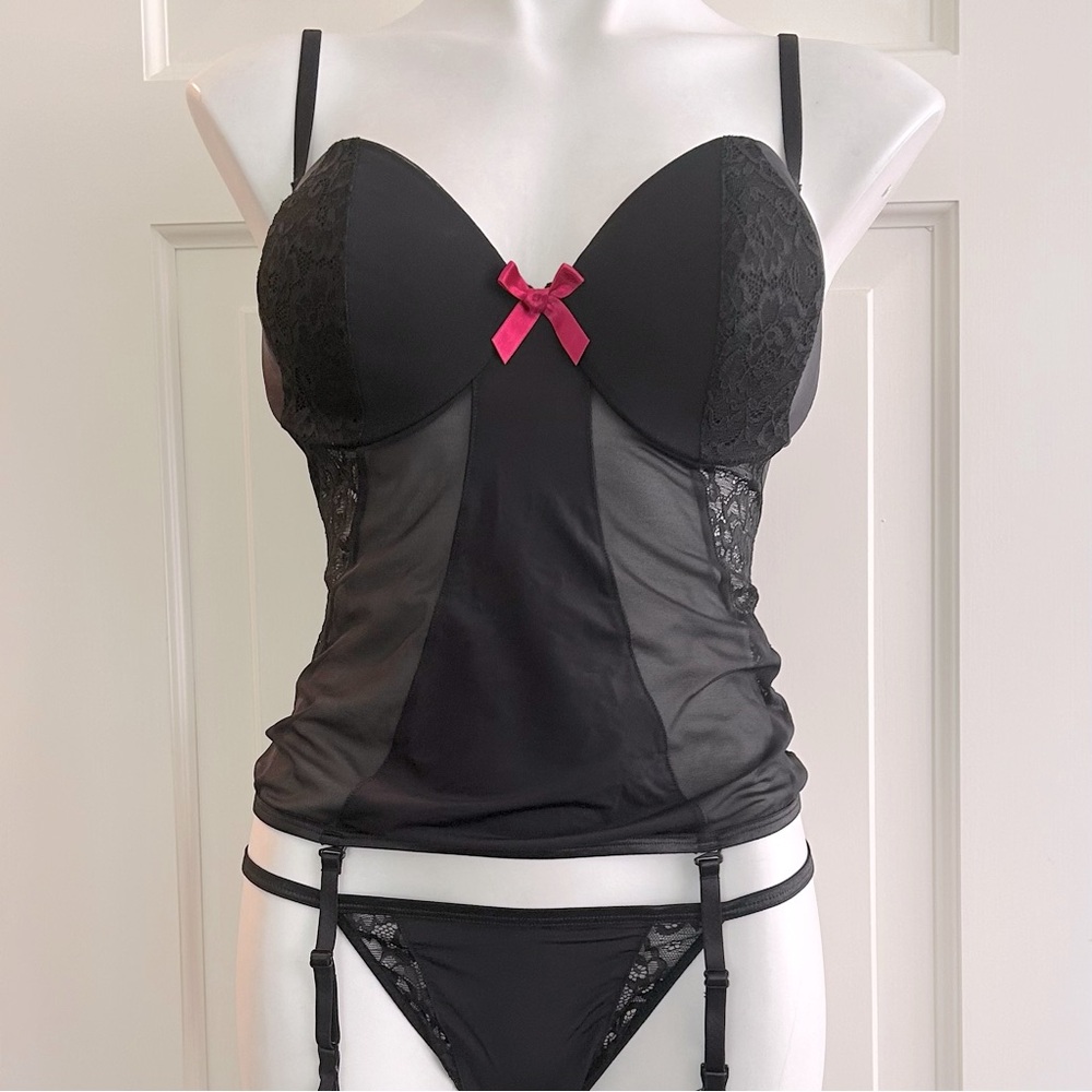 Adore Me Contour Bustier & Thong Panty Lingerie Set 38C - L NWT
